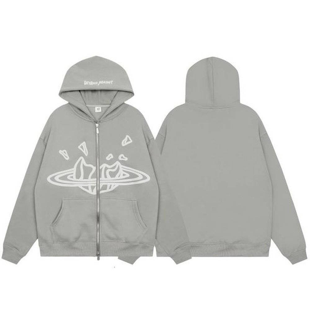 broken hoodies sweatshirts womens planets zipper hoodie cardigan foam printed