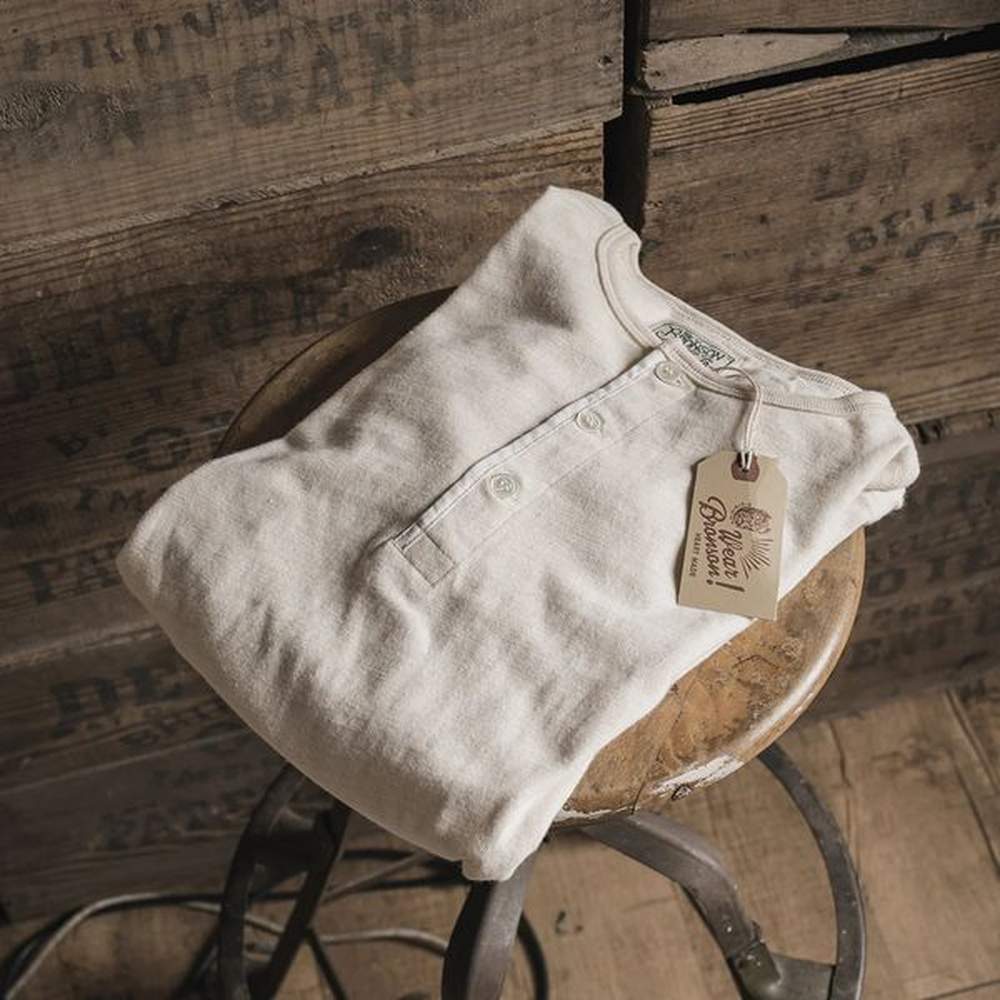 Bronson 1900s Henley Shirt 200g Ring Spun Cotton T Beige Vintage Menswear 240824