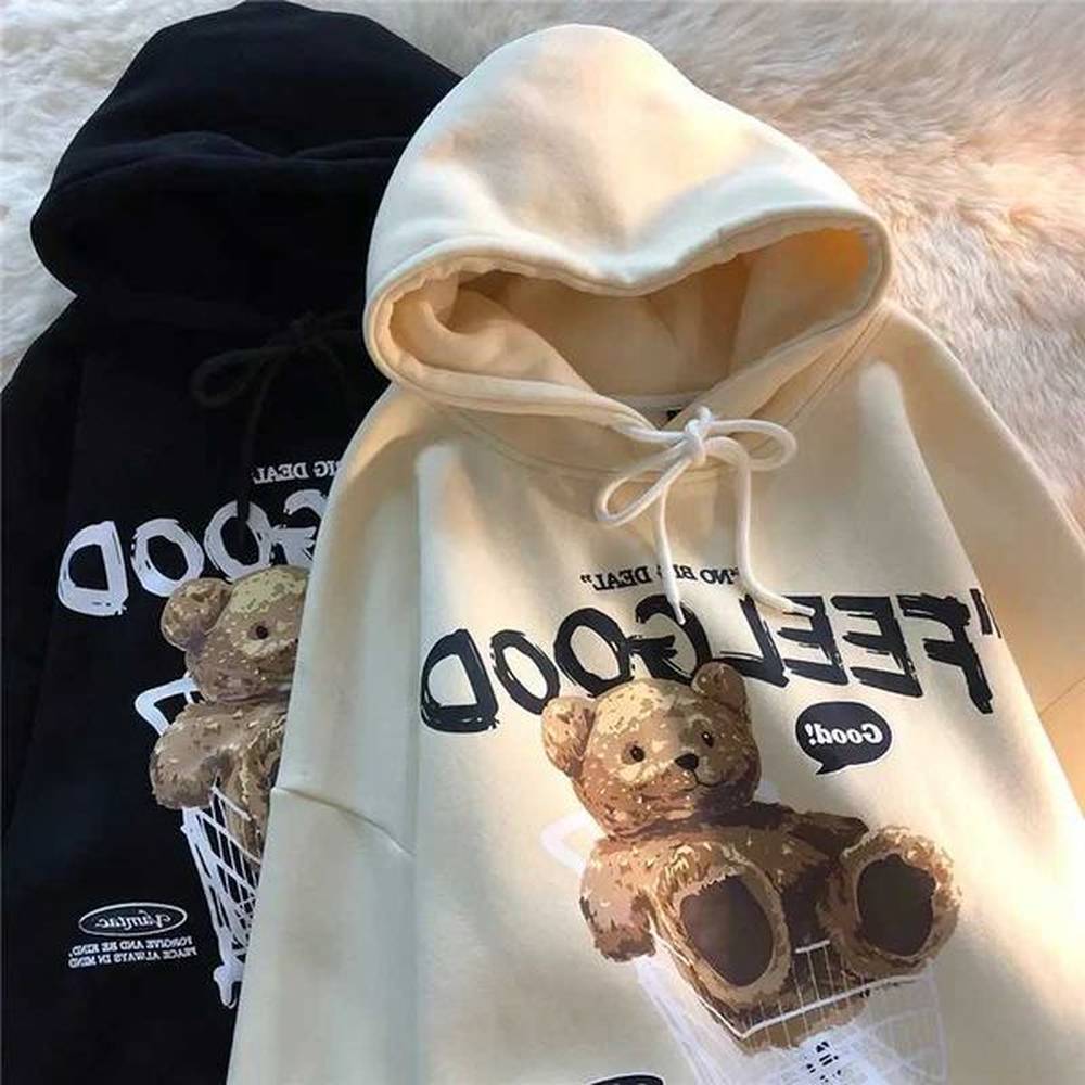 brown bear men women casual oversize hoodies long slve pullovers