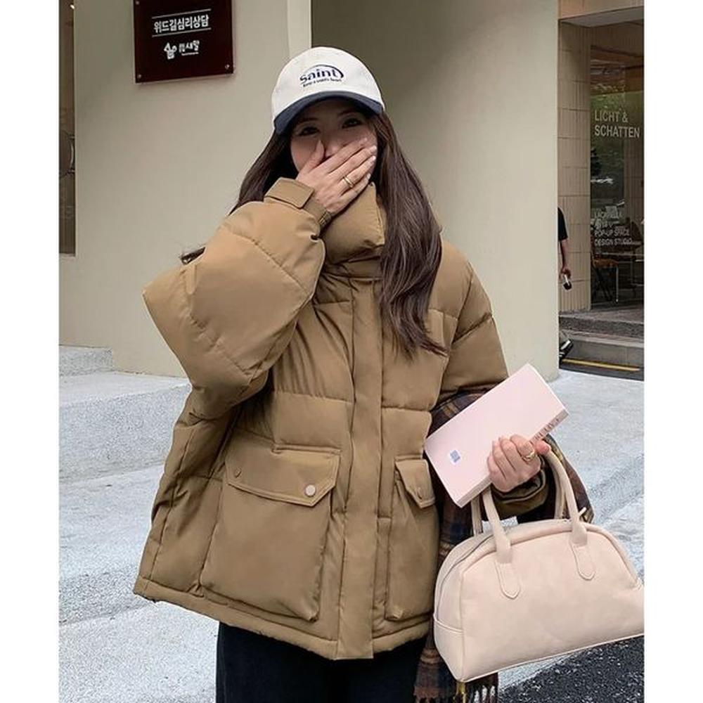 brown down jacket womens coat black hooded fashion american streetwear