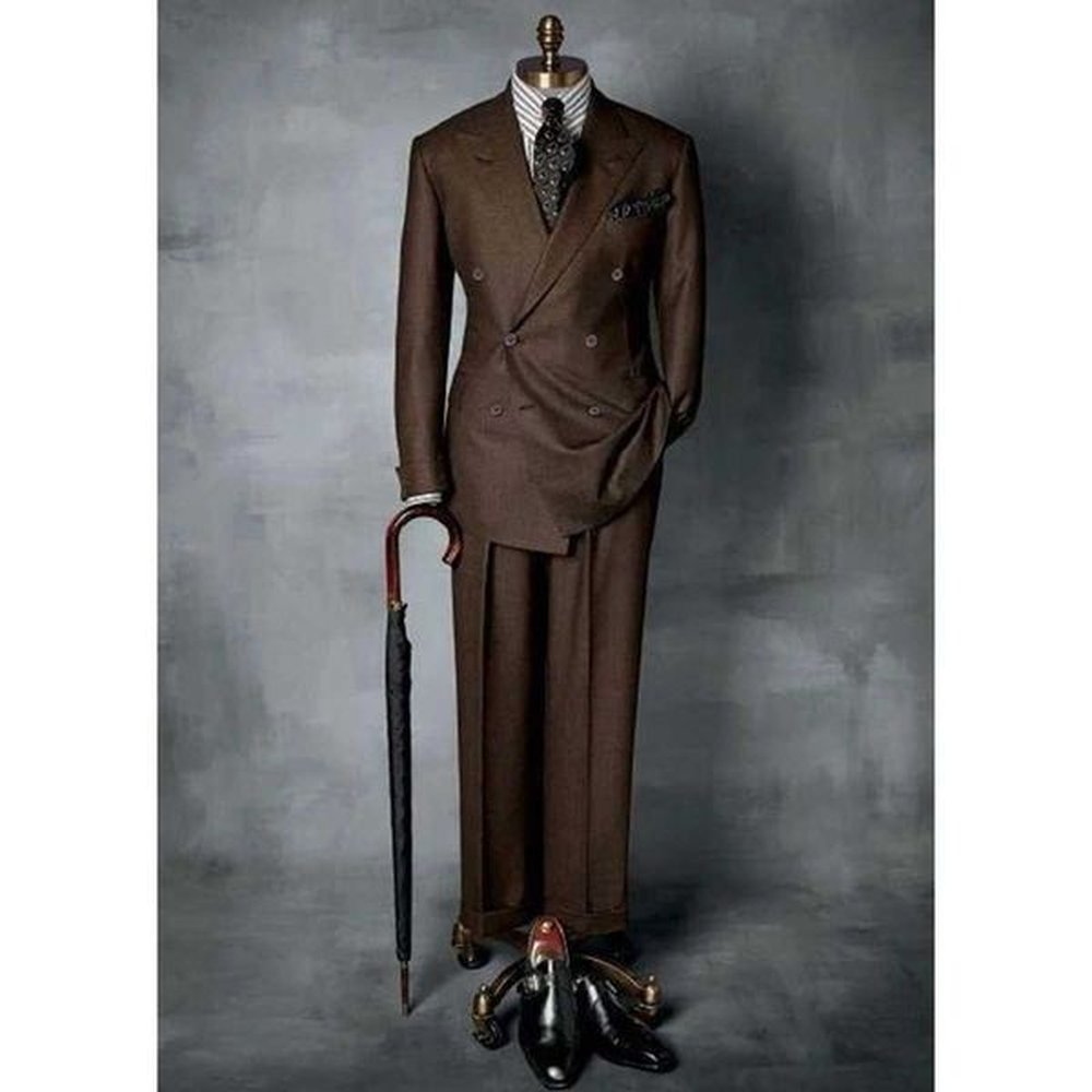 Brown Mens 2-piece Set (Jacket+Pants) Elegant Peak Collar Double Chest Set Gentleman Fashion Ball Party Wedding Dress W241123