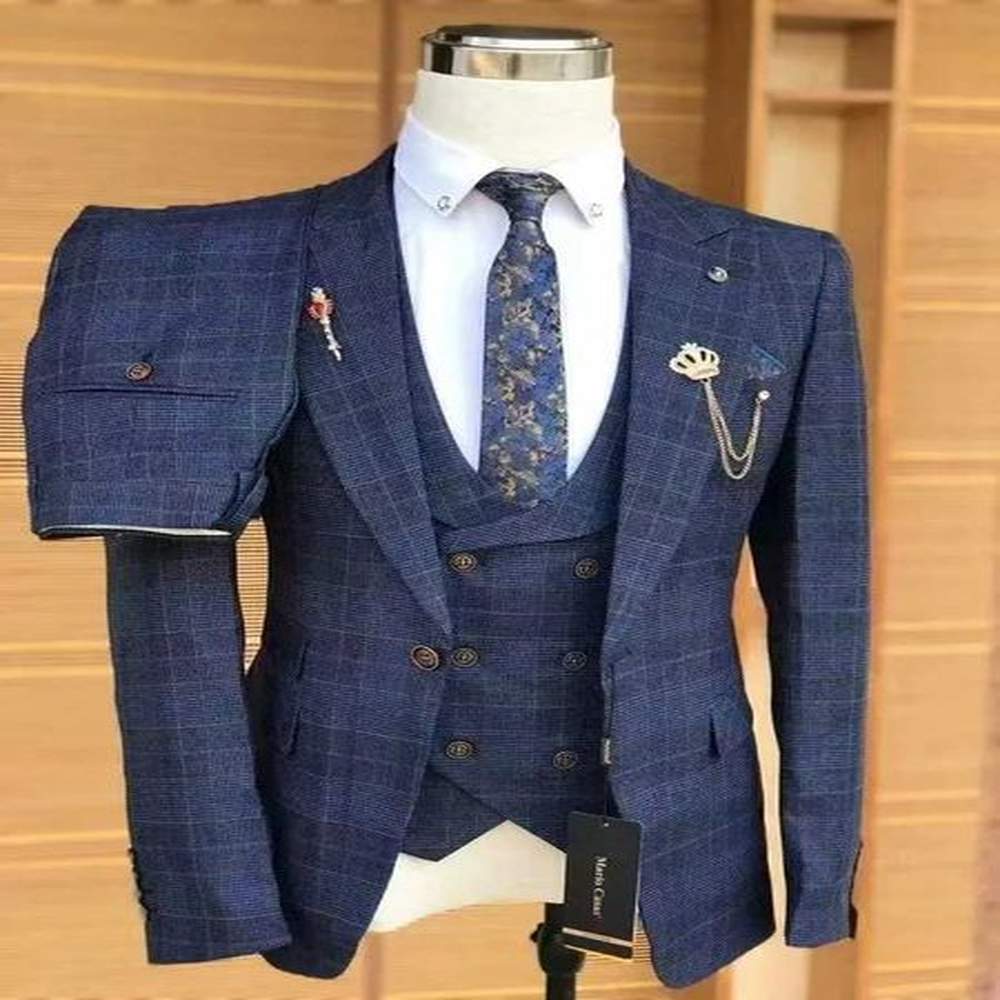 2024 Business Set Blue Checkered Striped Mens Wear 3 Best Mens Wear Wedding Mens Wear X241126