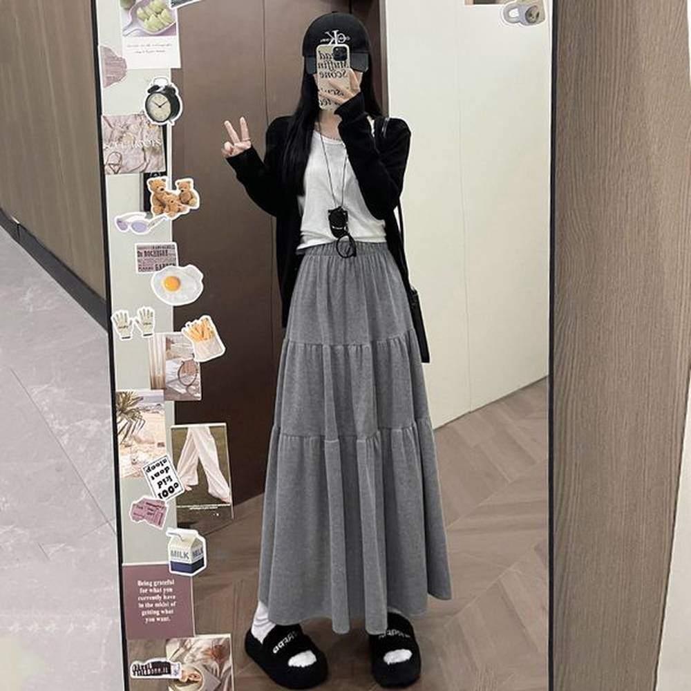 c spring and autumn loose swing aline cake skirt lazy