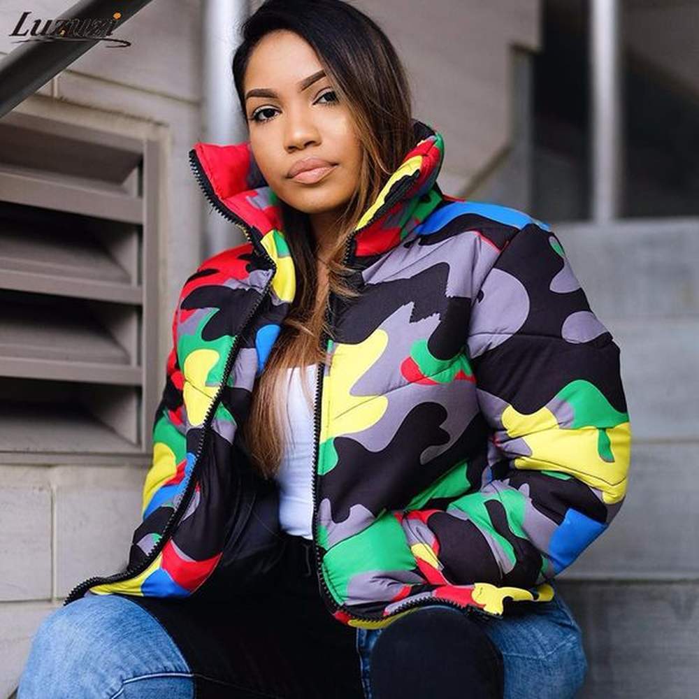 camouflage print women xl plus size bubble coat oversized puffer
