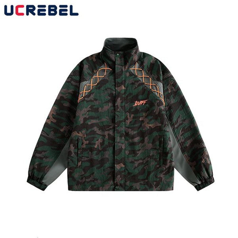 camouflage spliced jacket mens print lace up high street autumn