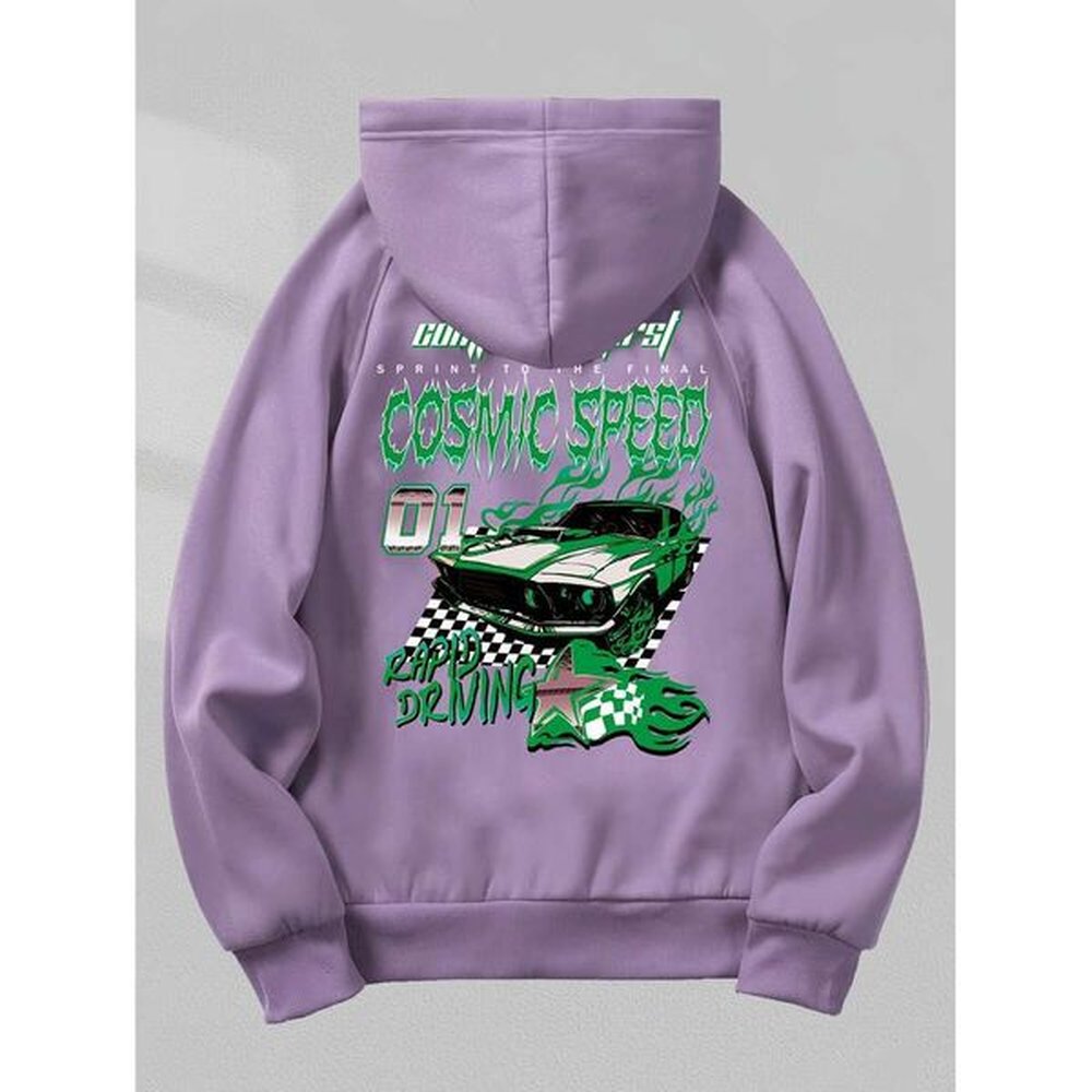 Car Print Contrasting Colors Hoodie, Cool Hoodies Men, Men's Casual Pullover Hooded Sweatshirt With Pocket Streetwear For Winter Fall,