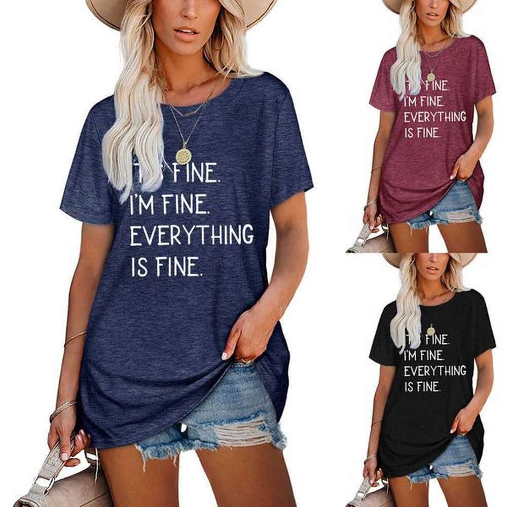 carney womens top funny letter print loose round neck short