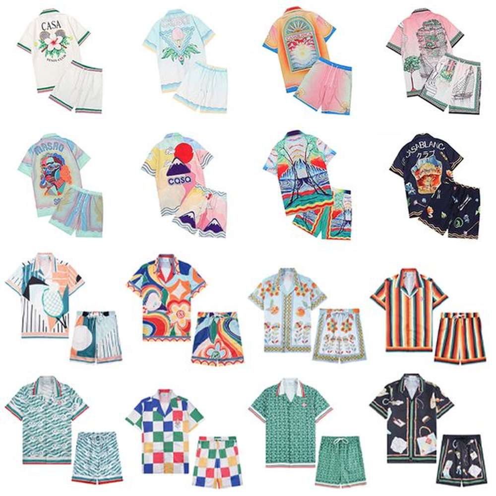 Casablanc Shirt Designer Mens T Shirt and Mesh Shorts Sets Casa Blanca Men Polo Shirt Womens Masao San Print Graphic Tee Shirts Loose Silk S