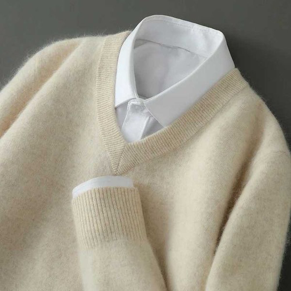 100% cashmere autumn and winter mens sweaters wool sweaters wool pullovers thick bottom knitted V-neck loose warm tops W241219