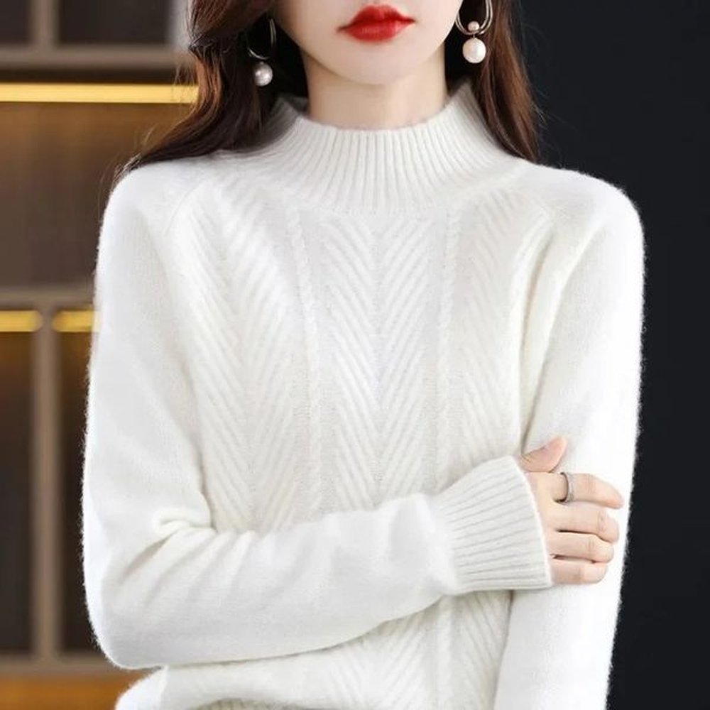 cashmere sweater for women half turtle collar floral knit sweater