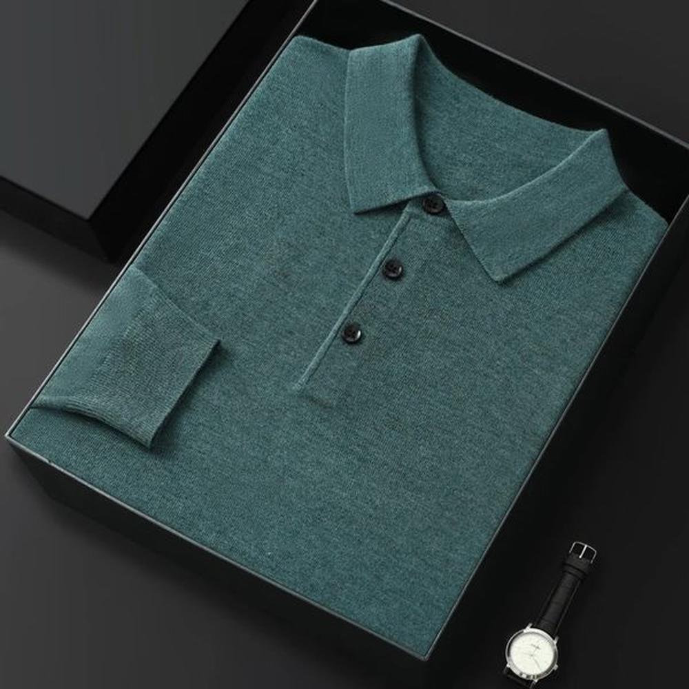 Cashmere sweater mens polo neck worsted wool long sleeve T-shirt business casual sweater pullover sweater bottoming sweater ZM- 241216