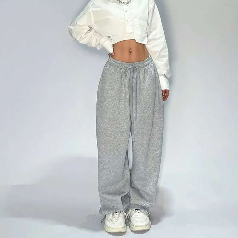 casual comfy grey sweatpants for women with starchy waist loose