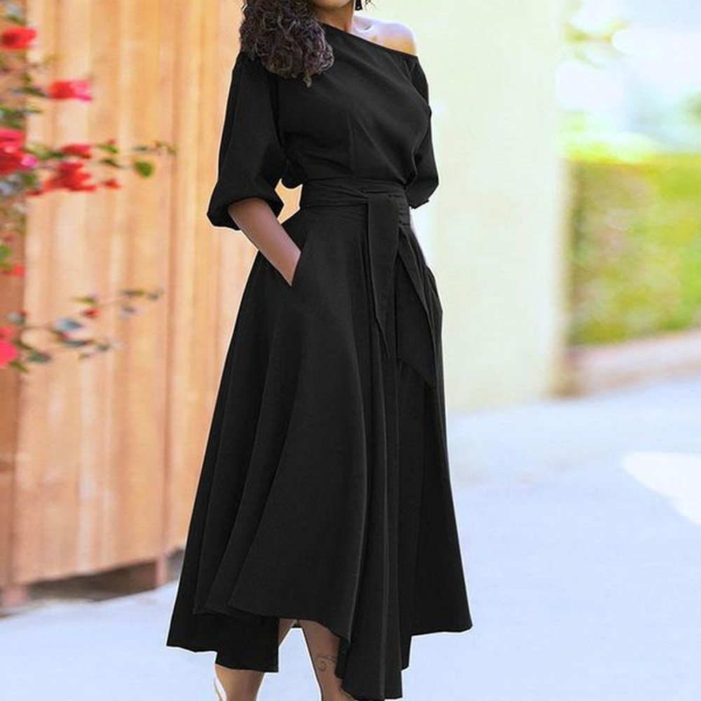 casual dresses autumn and winter womens fashion pure color