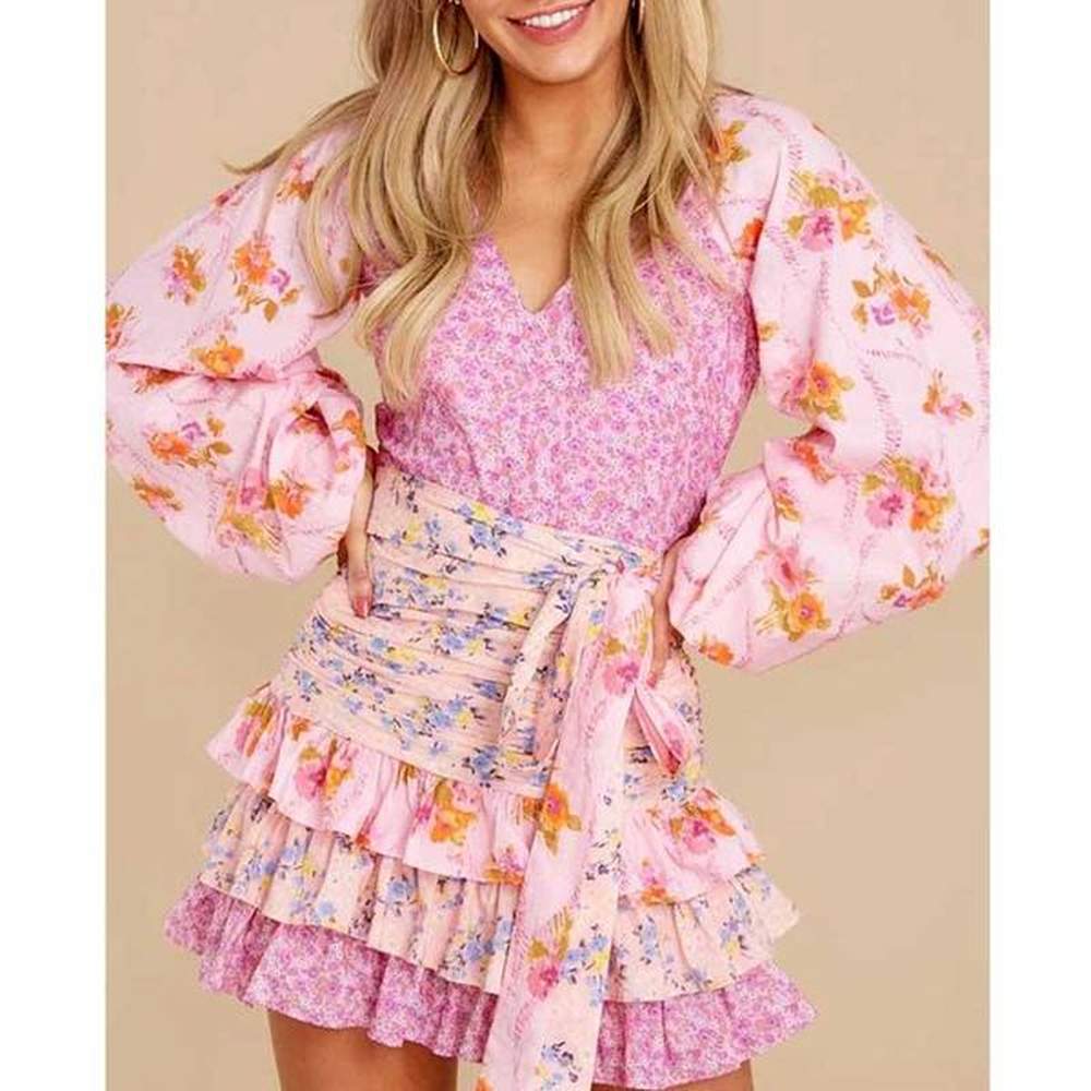 casual dresses boho inspired womens mixed floral print ruffle mini
