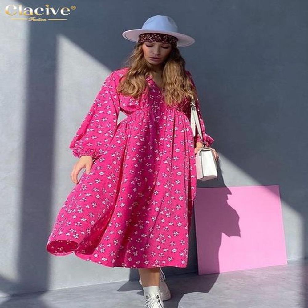 casual dresses clacive fashion loose print womens dress elegant vneck