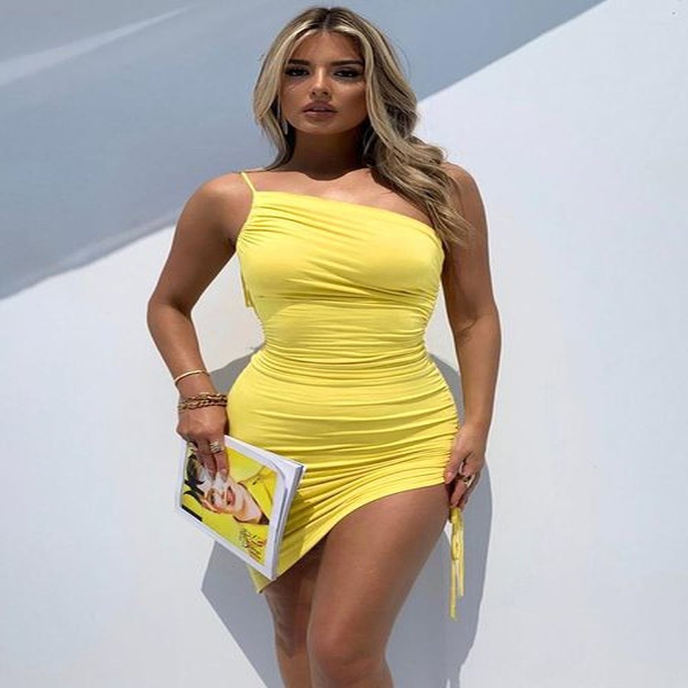 casual dresses cute one shoulder backless ruched mini dress women