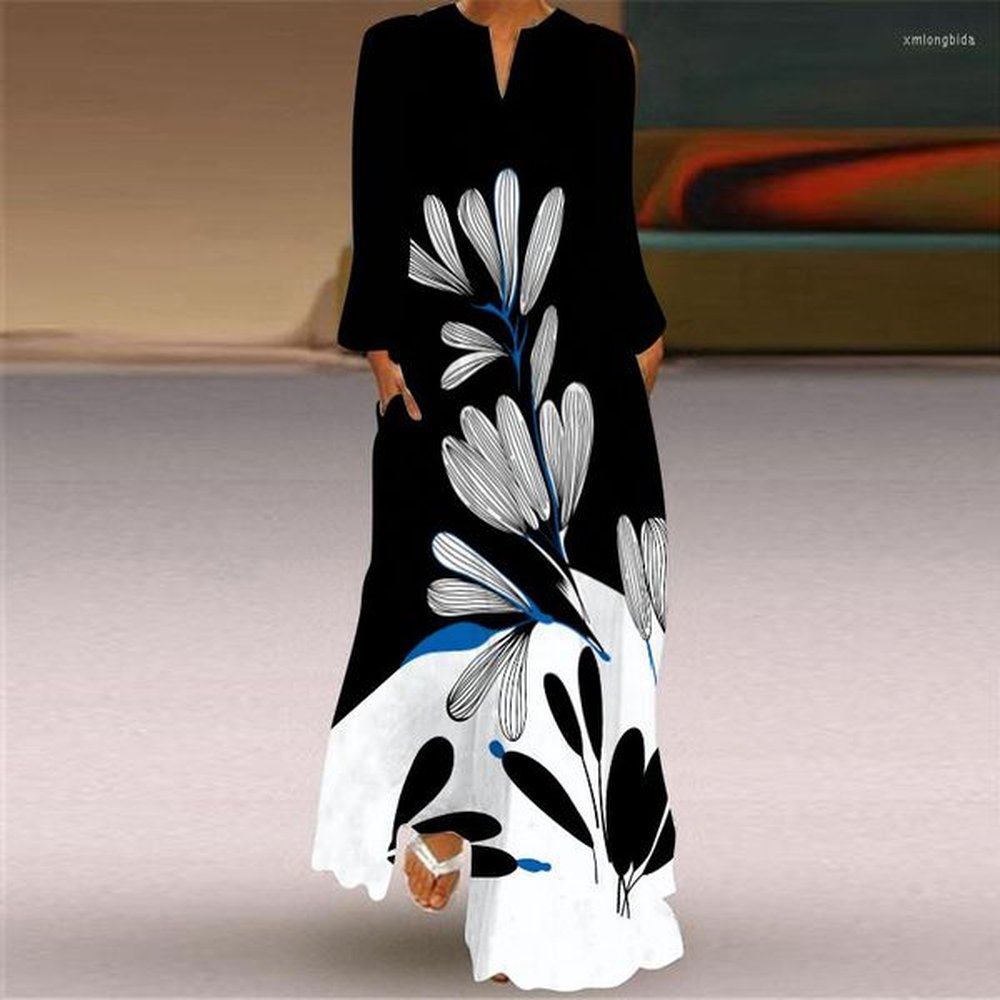 casual dresses d rose printed black dress autumn long