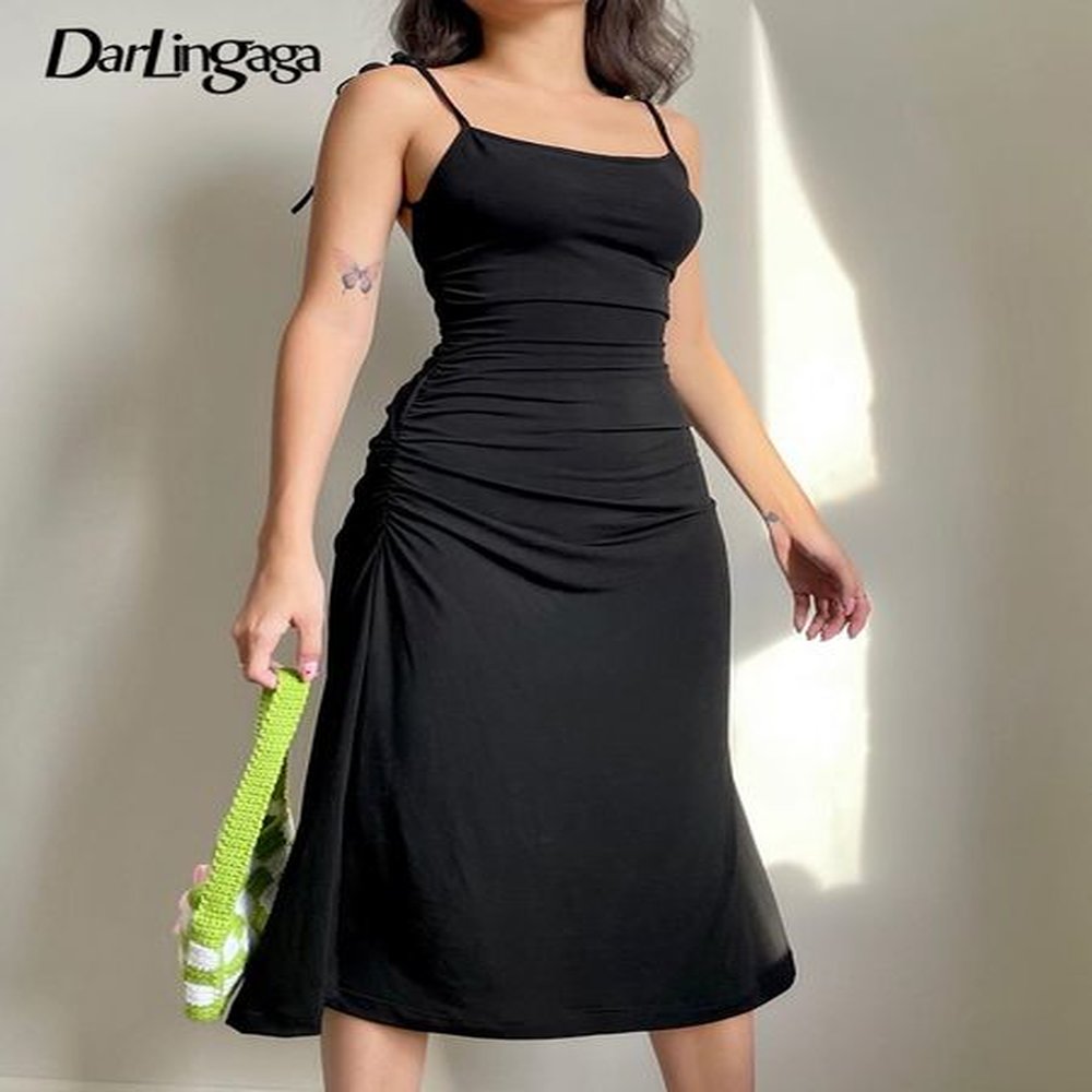 casual dresses darlingaga fashion strappy ruched sexy black irregular elegant