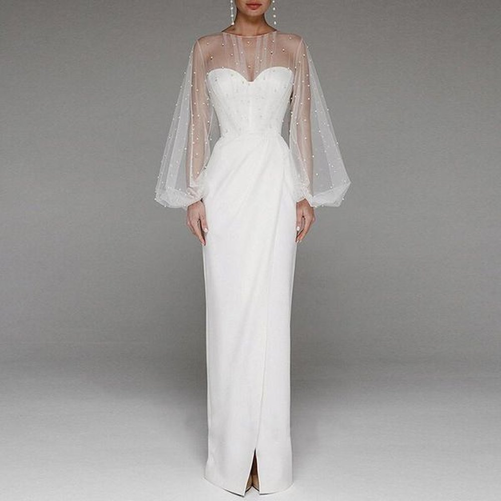 casual dresses evening party dress women elegant puff sleeve white