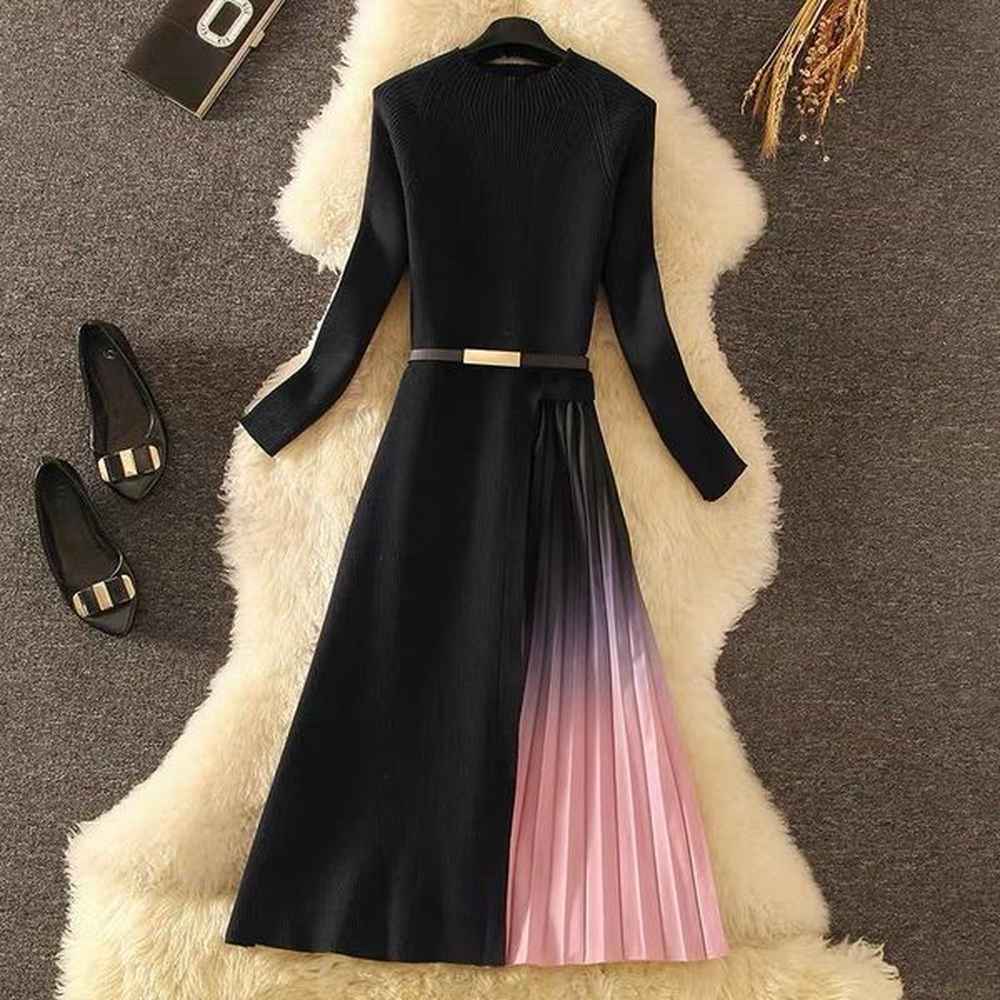 casual dresses fall womens knitted patchwork dress fashion gradient