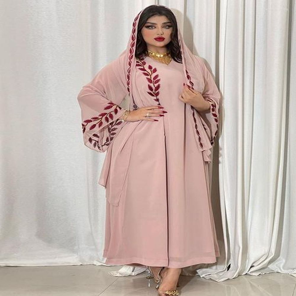 casual dresses fashion chiffon floral embroidered abaya hijab dress for