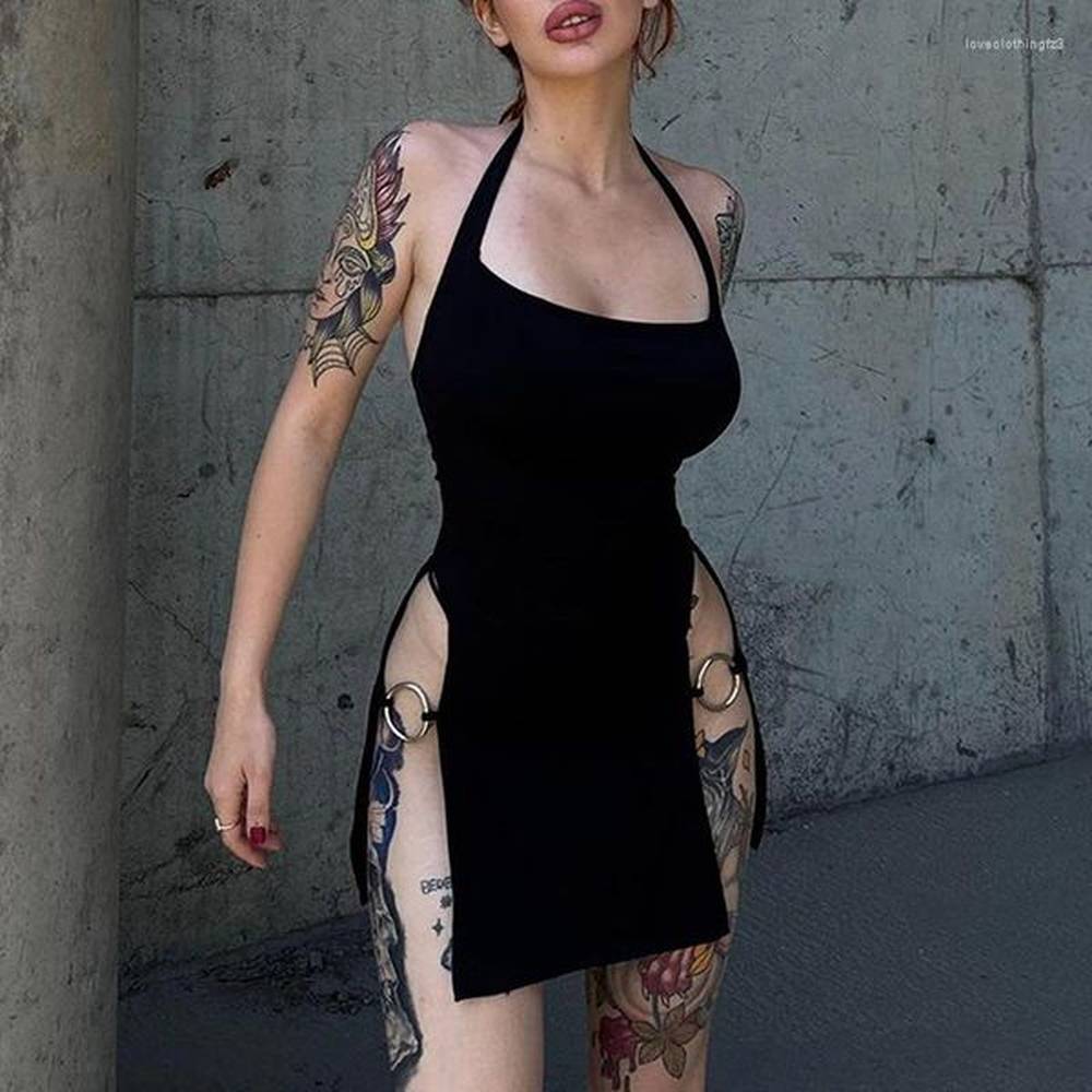 casual dresses goth dark backless mall gothic split sexy mini