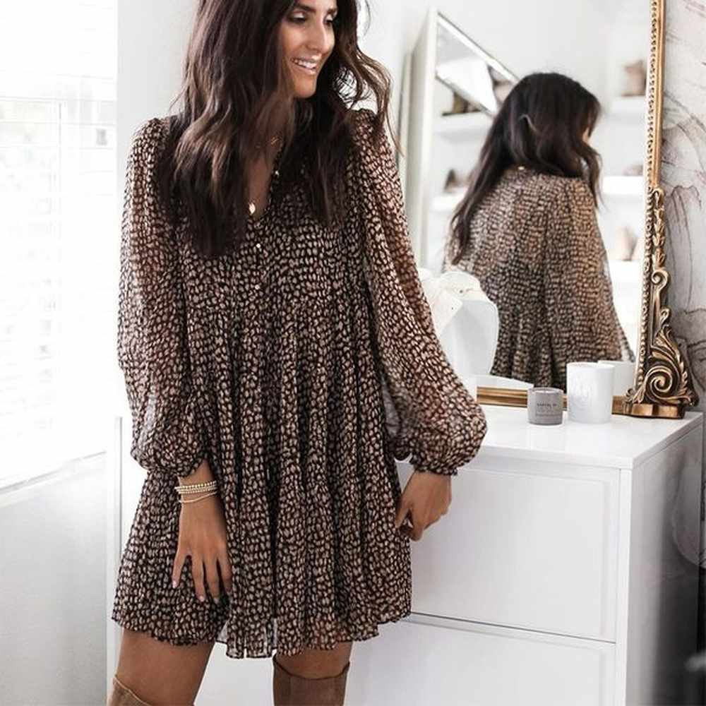 casual dresses lantern sleeve dot print ruffles women dress casual