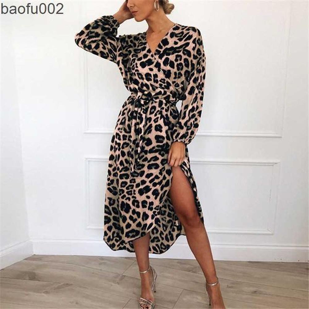 casual dresses leopard dress women chiffon long beach dress