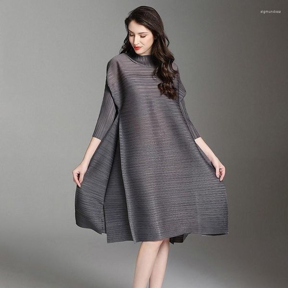 casual dresses miyake pleated turtleneck plus size women dress fall