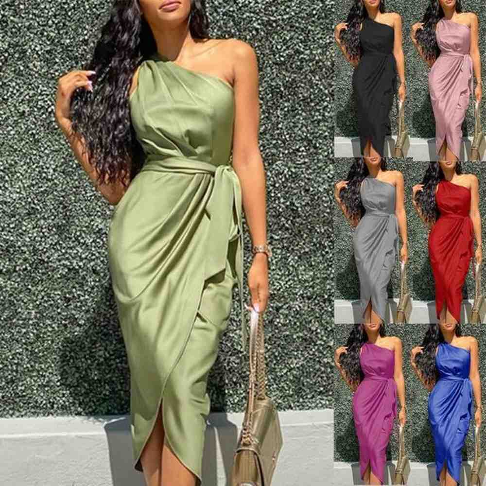 casual dresses one shoulder ruched party summer dress women sexy