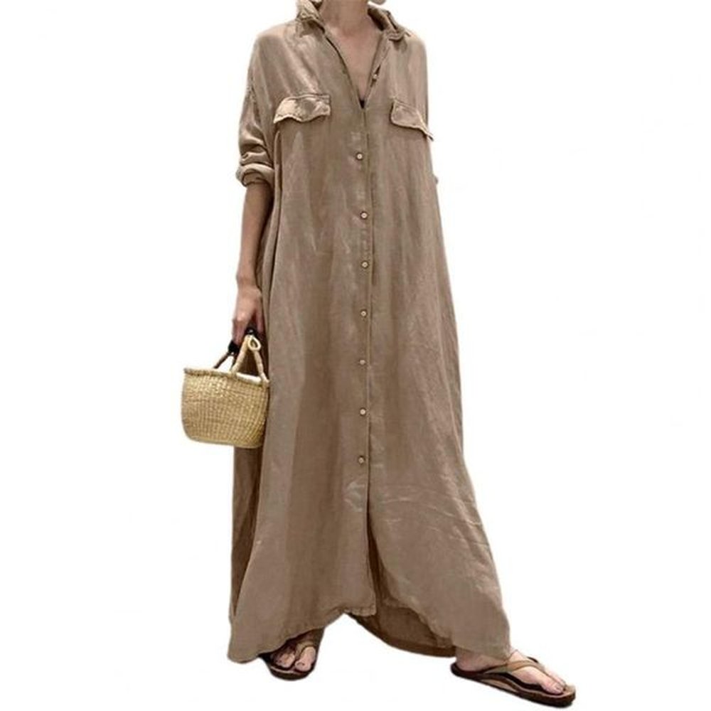 casual dresses plus size elegant women shirt dress maxi singlebreasted