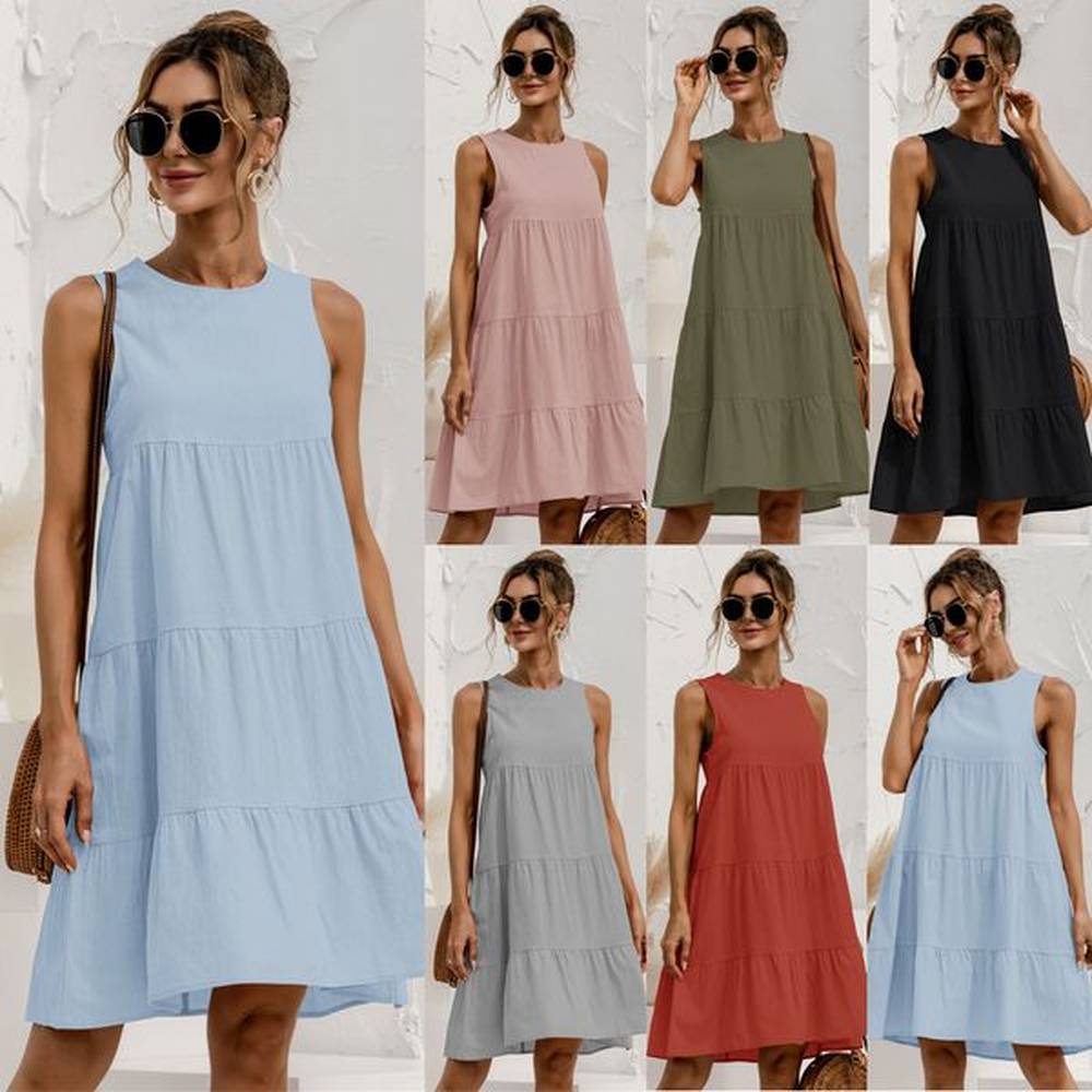 casual dresses summer women vest dress cotton oneck sleeveless