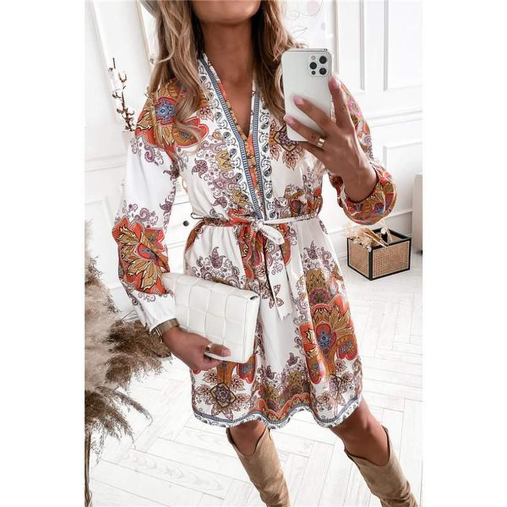 casual dresses vintage pattern printed boho long dress women sexy