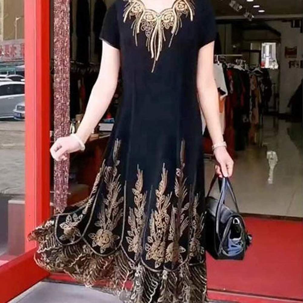casual dresses vintage plant flowers embroidery long dress summer short