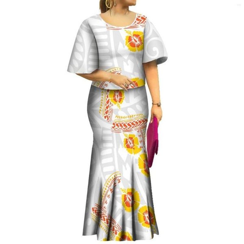 casual dresses white sunday custom bell sleeve fishtail puletasi samoa