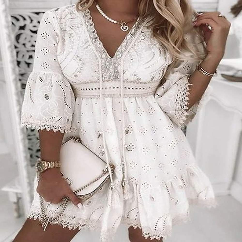 casual dresses women sexy backless lace dress women v neck