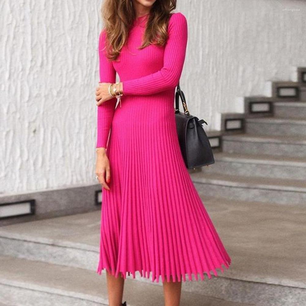 casual dresses women sweater knitted dress pleated flare autumn