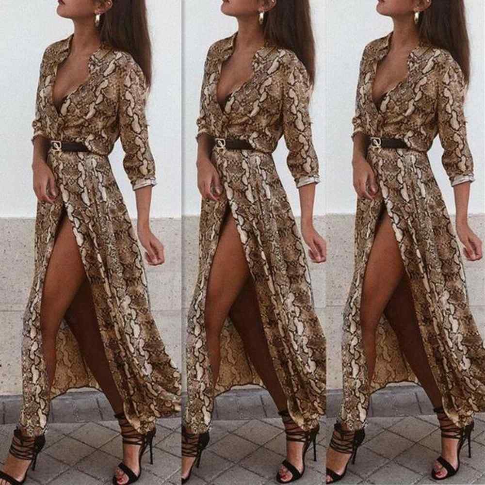 casual dresses women v neck snake skin print maxi dress