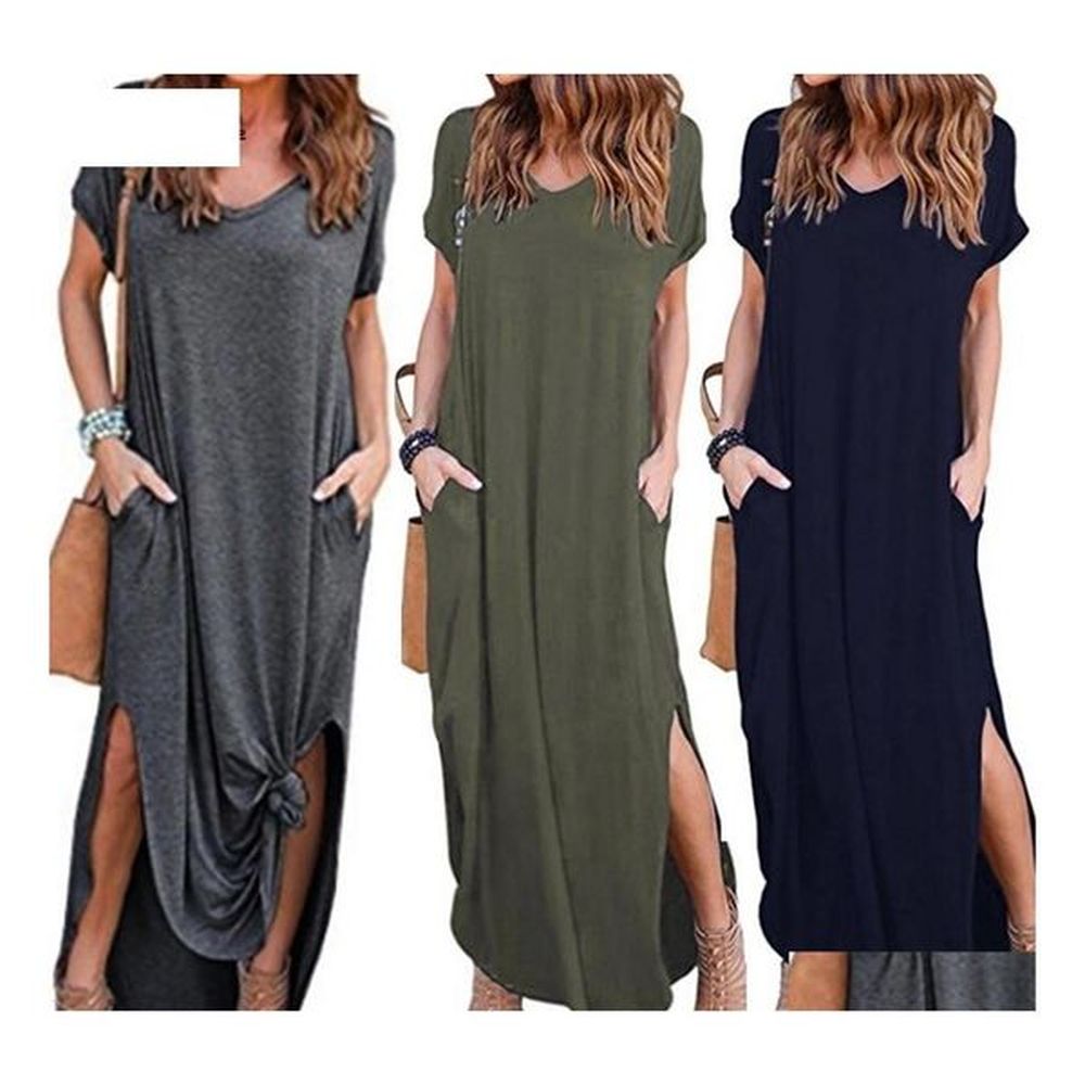 casual dresses womens loose summer beach gallus short sleeves floorlength