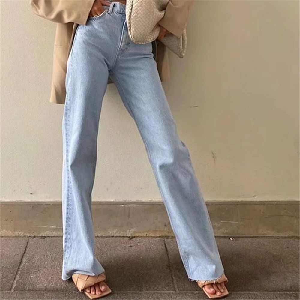 casual fashion straight leg womens jeans denim bottom harajuku long
