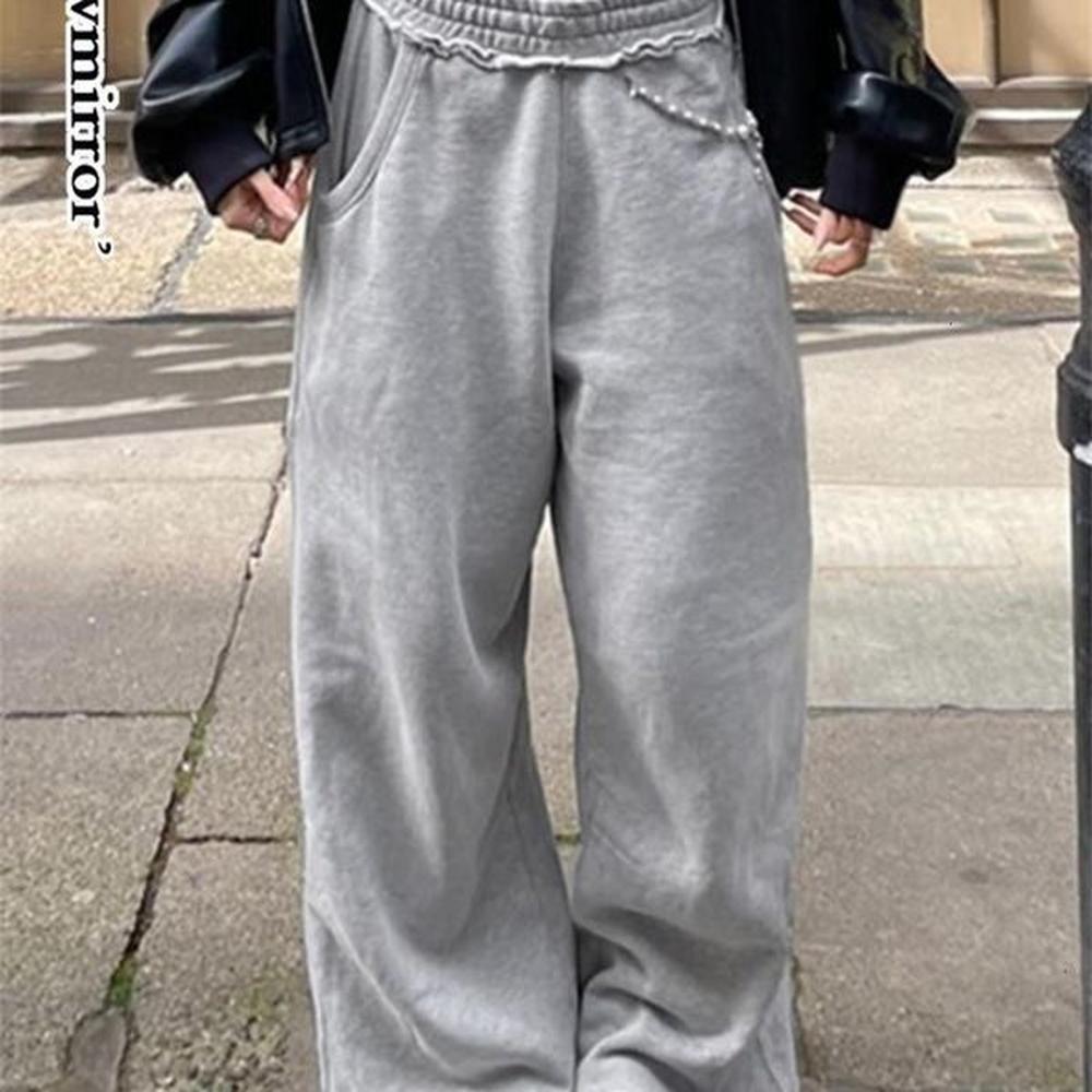 casual gray sweatpants women autumn clothes knitted wide leg pants