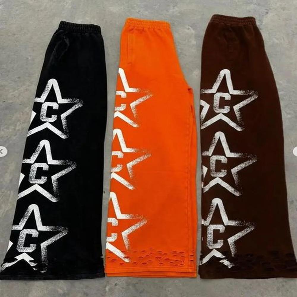 Casual Harajuku Simple Y2K Street Sports Pants Personalized Pattern Jogging Solid Color High Waist Couple Retro Loose Pants 241214