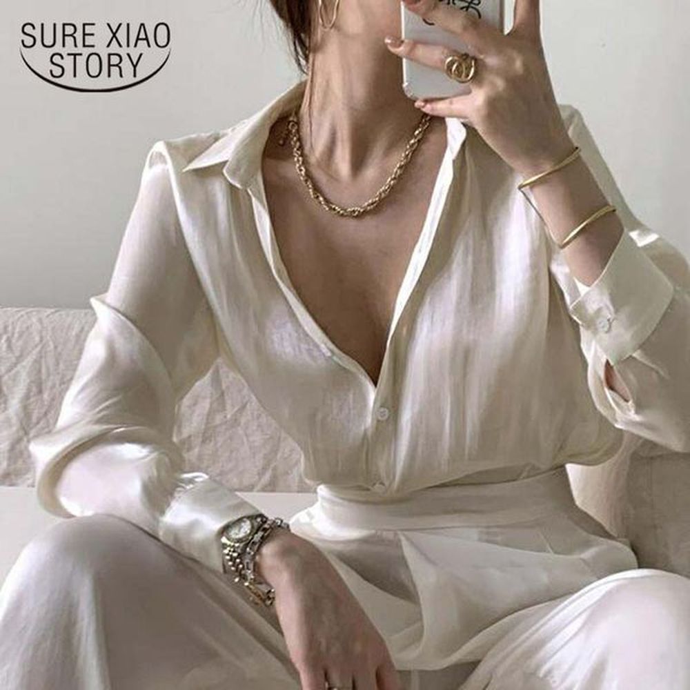 casual long sleeve cardigan shirts autumn thin silk single breasted