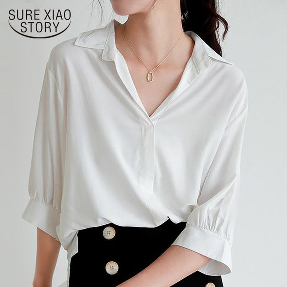 casual loose short sleeve blouse summer plus size vneck chiffon