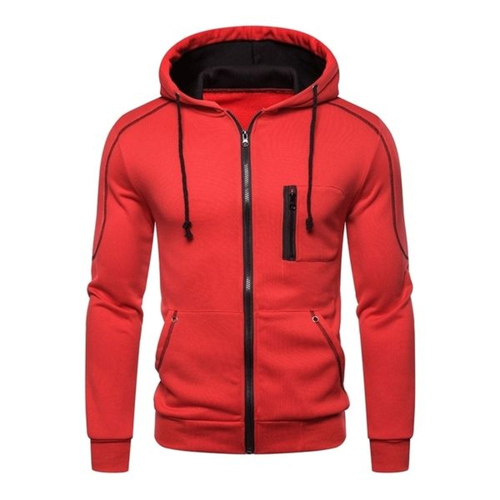 Casual Men Hoodies Zipper Jacket Long Sleeve Sweatshirt Male Sportwear Solid Color Red Black Moletom Hoodie Mens Clothes Y201001