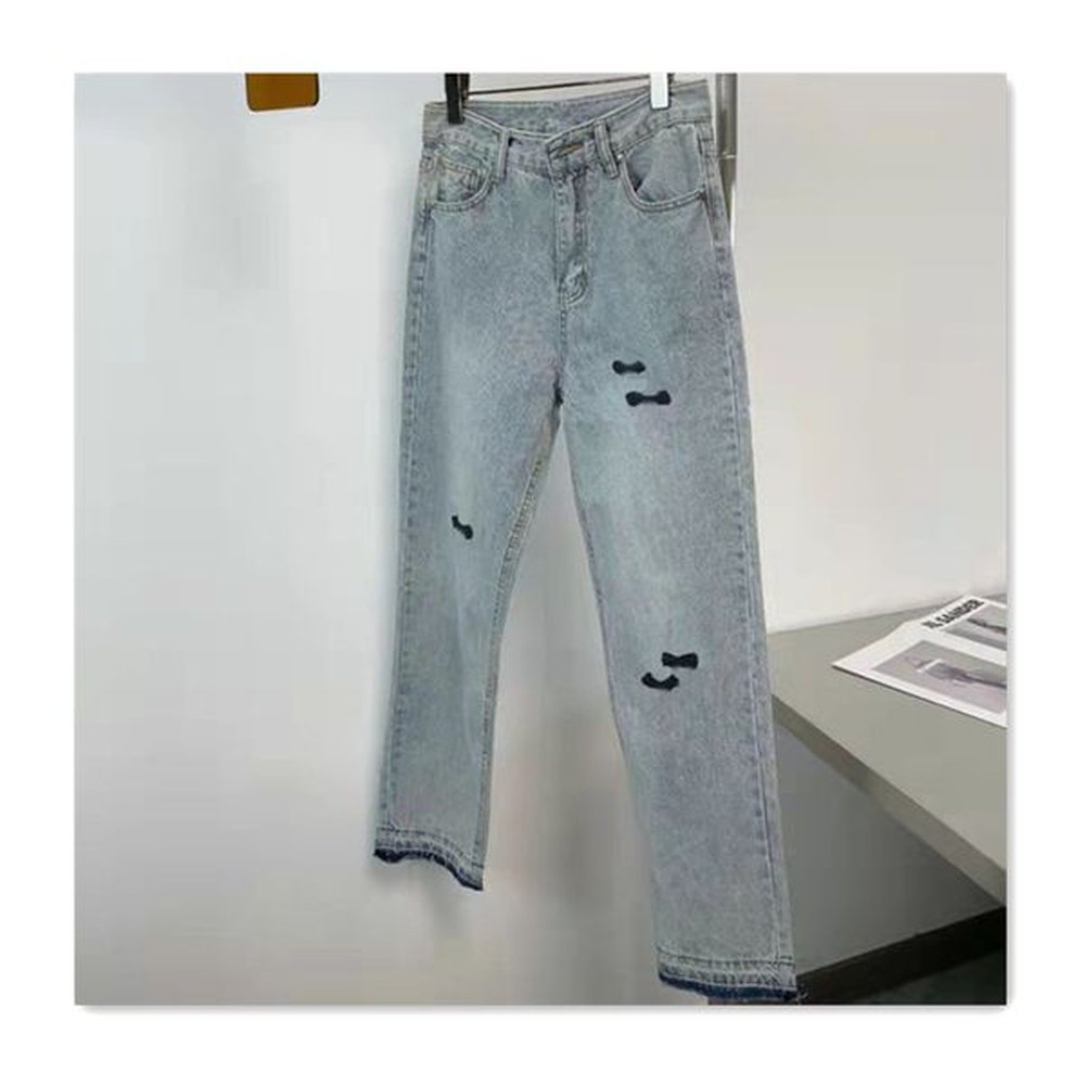 casual mens jeans designer jeans blue pant cross pasted leather wash straight tube high waist slim fit versatile pants fashion work sports l