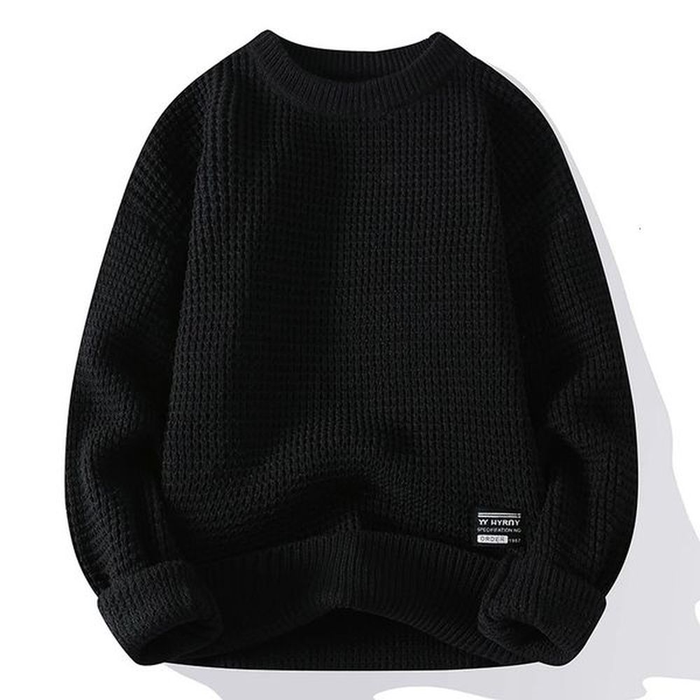 Casual Mens Round Neck Sweater Solid Color Texture Warm Knit Slim Fit Pullover Sweater Fashion Winter 241219
