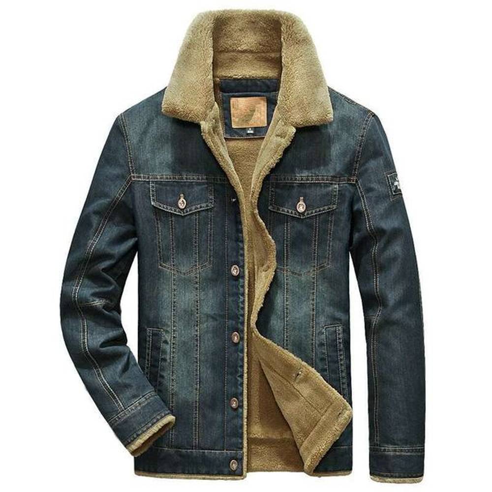 Casual Multi-pockets Outwear Denim Jacket Streetwear Male Cowboy Clothing Mens Denim Jacket Fleece Thick Winter Warm Windbreaker