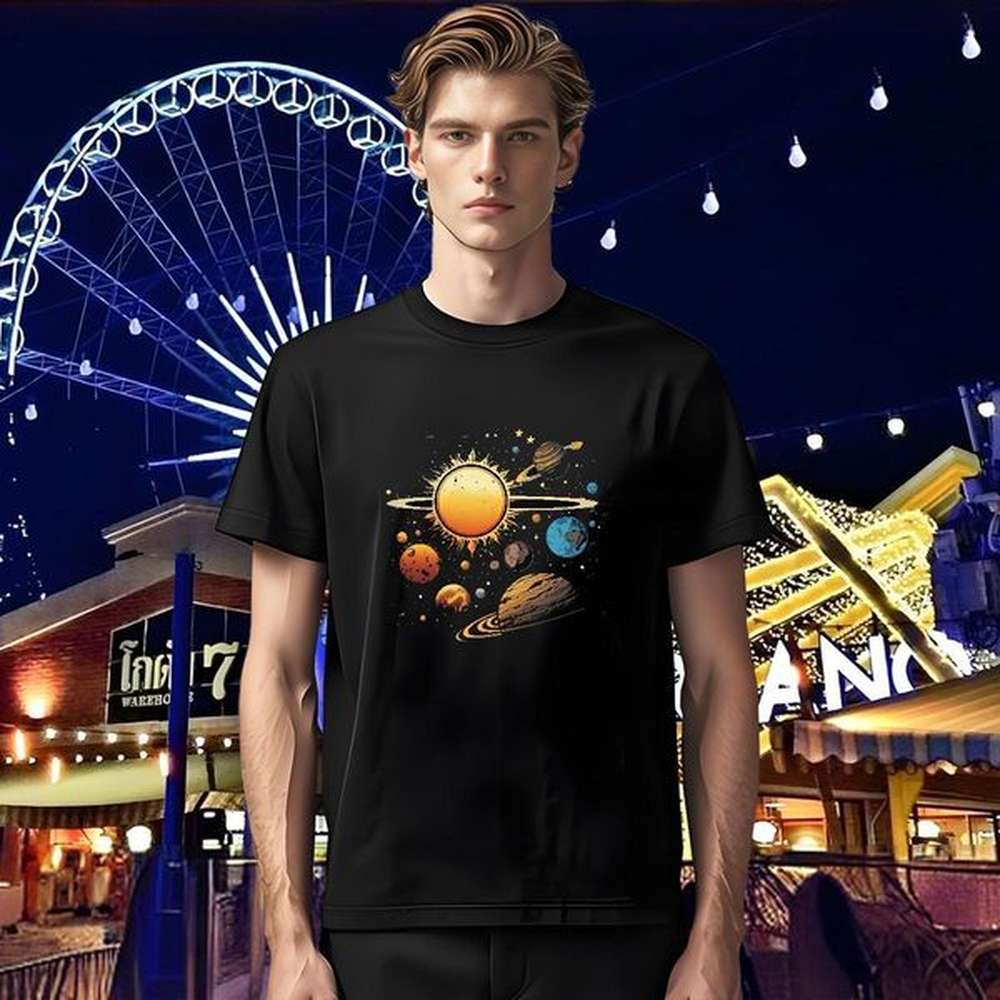 Casual New T Shirt For Man planet 230g 100% Cotton Tshirts Hip Hop Breathable Soft Floral Print Loose Tops Shirt