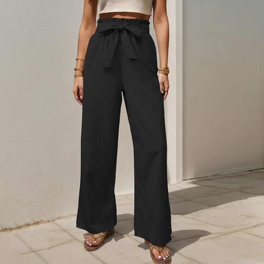 casual pants selling summer product with lace up ruffle edge